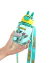 S98-9167 Cute children's Straw Cup, outdoor portable shoulder strap, shock-resistant plastic cup, student drinking water cup details Picture